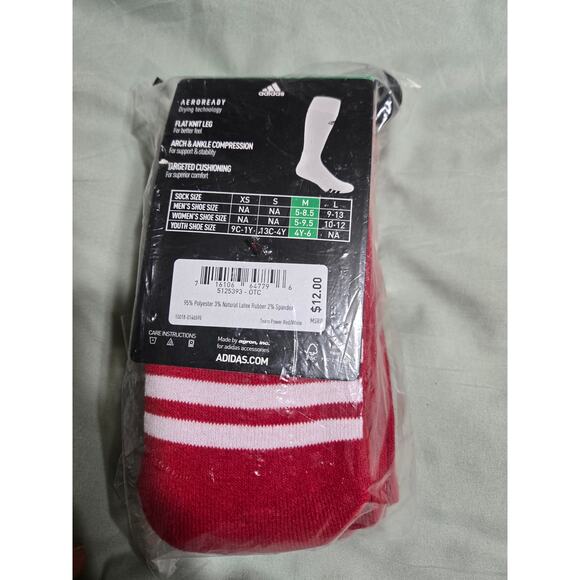 Adidas medium men's 2 pair of red soccer socks new with tags - Picture 2 of 3